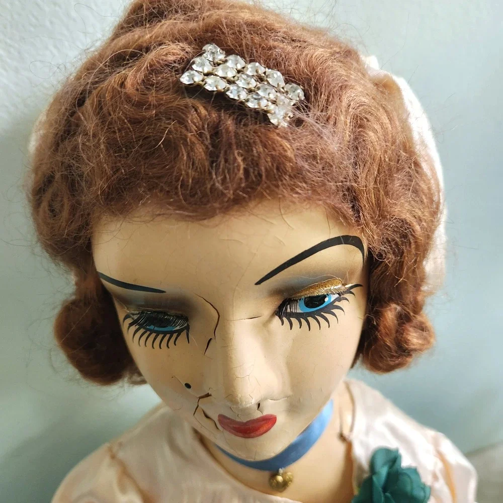Antique French Boudoir Doll Large Composition Face‎ Art Deco Hollywood Regency - Picture 7 of 12
